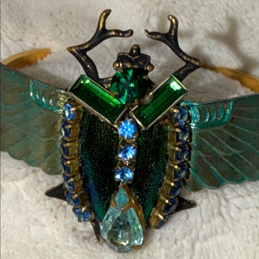 Green and Gold Beetle Cuff Bracelet exquisite piece very artistic one if a kind